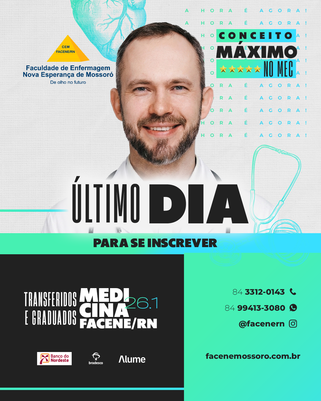 Hoje é o último dia para se inscrever no Processo Seletivo de Medicina 2026.1 para transferidos e graduados.