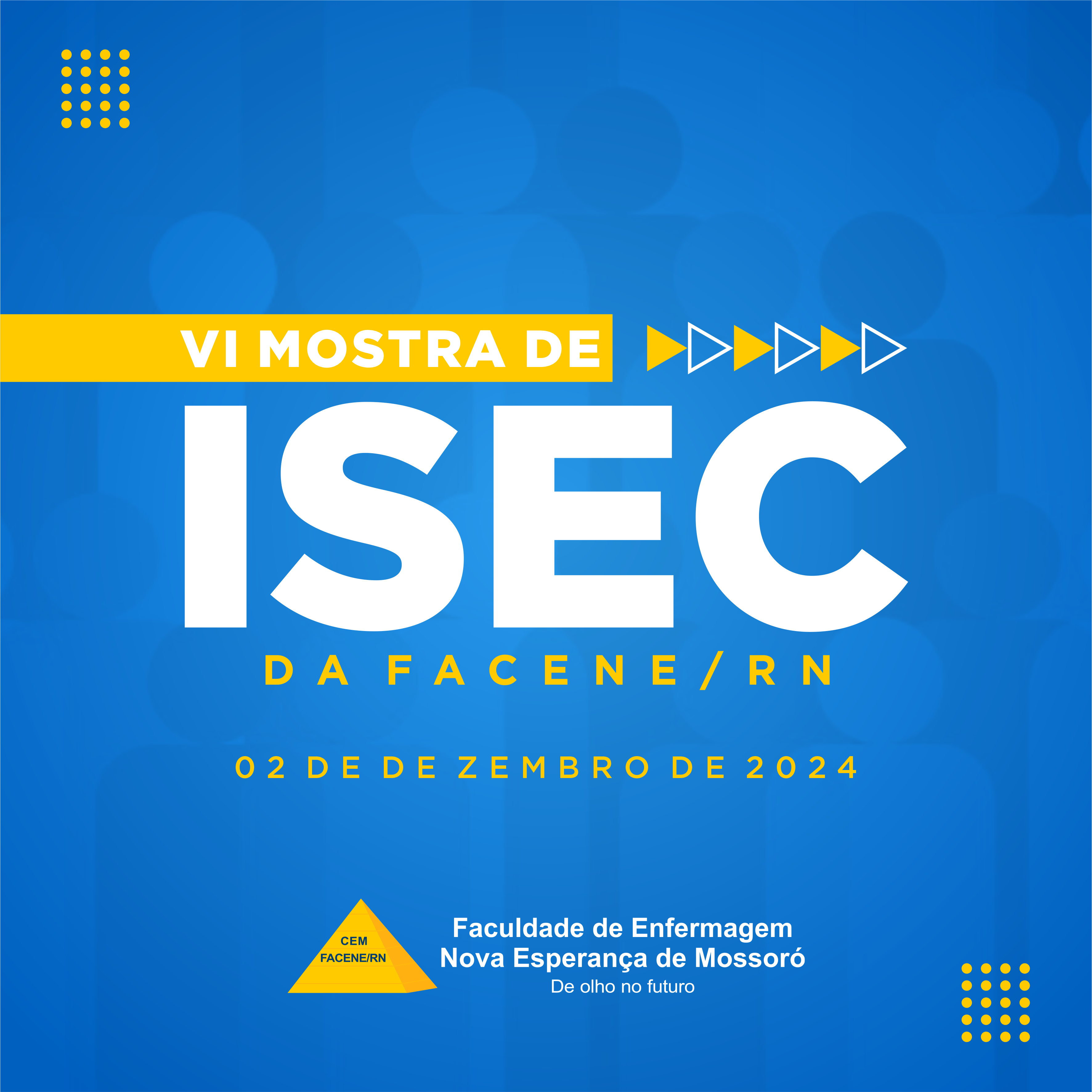 A coordenação da Integração Serviço, Ensino e Comunidade (ISEC) torna pública a distribuição das salas, turmas e bancas para a VI mostra ISEC